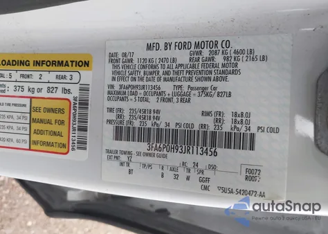 2018 Ford Fusion Se from USA, damaged, VIN 3FA6P0H93JR113456
